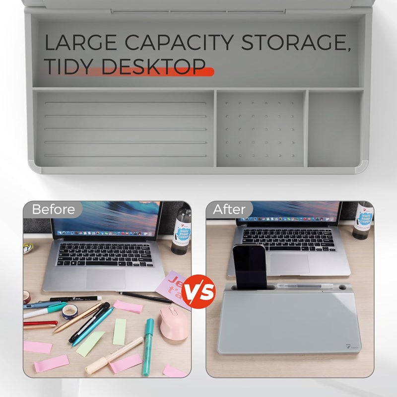 TOWON Small Compact Glass Desktop Whiteboard with Storage – 12 x 7 in Dry Erase Board for Desk, Home Office, School | Includes 5 Markers, Eraser & Holder | Space-Saving Organizer, Aesthetic Gray - Image 5